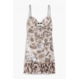 Leopard-print silk chiffon-paneled sequined tulle mini dress