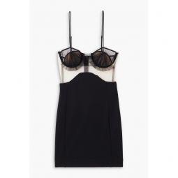 Gathered tulle-trimmed stretch-crepe mini dress