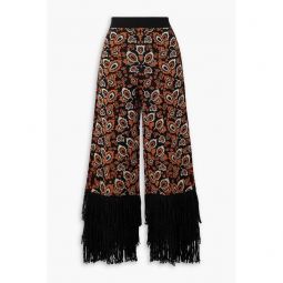 Fringed metallic jacquard-knit wide-leg pants