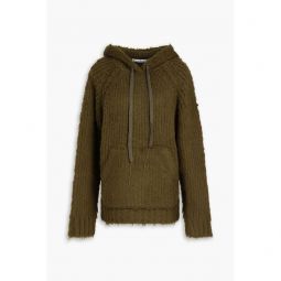 Brushed ribbed wool-blend hoodie