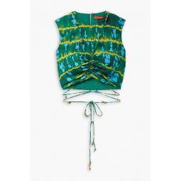 Ayana cropped embellished ruched tie-dyed crepe de chine top