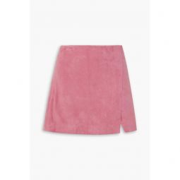 Suede wrap-effect mini skirt
