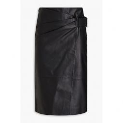 Pleated leather wrap skirt