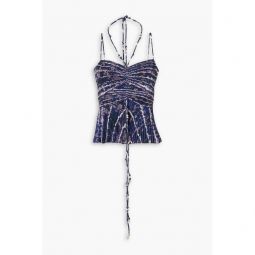 Justin embellished printed plisse-crepe de chine top