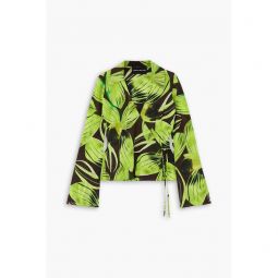 Printed stretch-silk chiffon wrap blouse