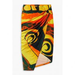 Coastline draped printed stretch-jersey midi skirt