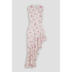 Open-back asymmetric floral-print satin midi dress