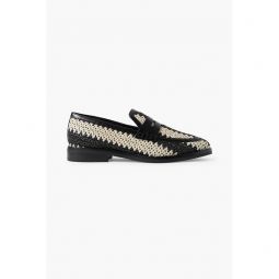 Alexa leather-trimmed two-tone raffia loafers