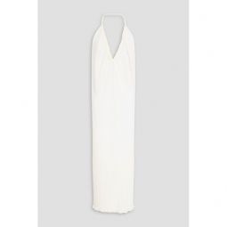 Parchment plisse cotton and silk-blend organza halterneck midi dress