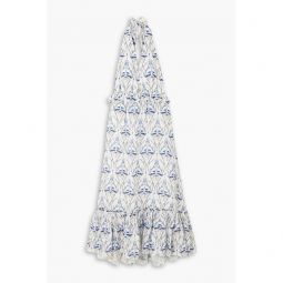 Saba Cometa ruffled printed linen halterneck midi dress