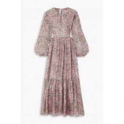 Carmen open-back tiered floral-print silk midi dress