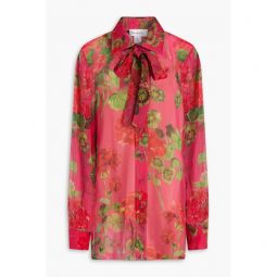Pussy-bow floral-print silk-chiffon shirt