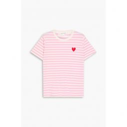 Embroidered striped cotton-jersey T-shirt