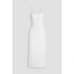 Cutout pleated stretch-knit midi dress