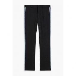 Denim-trimmed crinkled-twill pants