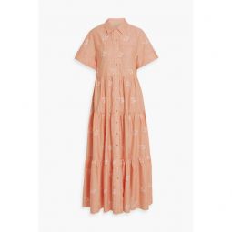 Helena tiered embroidered cotton and linen-blend maxi shirt dress