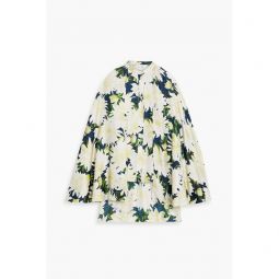 Cape-effect floral-print silk-twill shirt