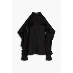 Cold-shoulder ruffled twill top