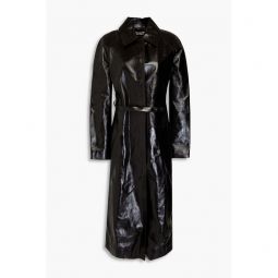 Belted leather trench coat