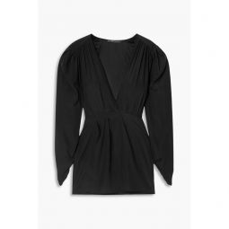 Wrap-effect gathered silk mini dress