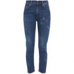 Cropped faded high-rise slim-leg jeans