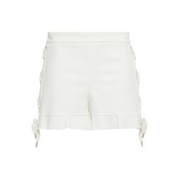 Lace-up ruffled cotton-blend shorts