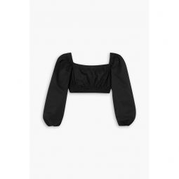 Cropped gathered cotton-blend poplin top