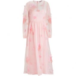 Floral-appliqued gathered organza midi dress