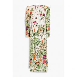 Gathered floral-print silk crepe de chine midi dress