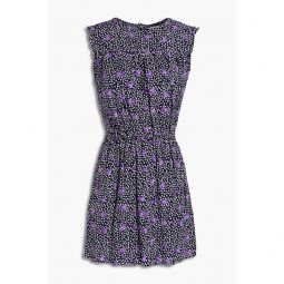 Shirred floral-print crepe mini dress
