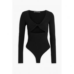 Twist-front cutout stretch-knit bodysuit