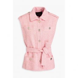 Belted metallic cotton-blend tweed vest