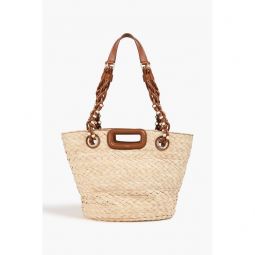Leather-trimmed straw tote
