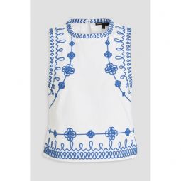 Embroidered cotton-blend twill top