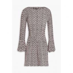 Pleated printed twill mini dress
