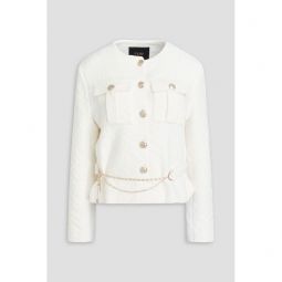 Belted cotton-blend tweed jacket