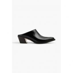 Downtown glossed-leather mules