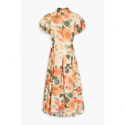 Pleated floral-print cotton-poplin midi dress