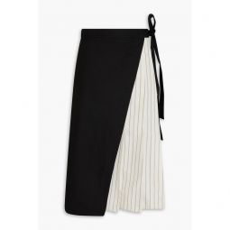 Layered striped cotton-blend poplin and canvas midi skirt