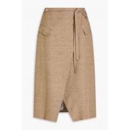 Wrap-effect tweed midi skirt