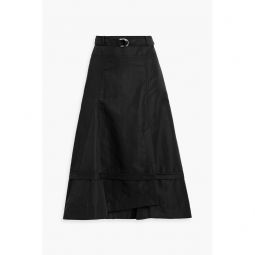 Belted cotton-blend ottoman midi skirt