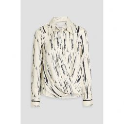Draped printed satin-twill shirt