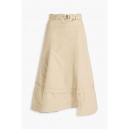 Belted cotton-blend ottoman midi skirt