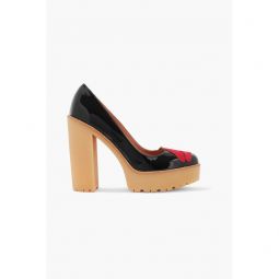 Appliqued patent-leather platform pumps
