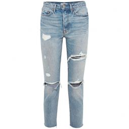 Cropped distressed high-rise slim-leg jeans