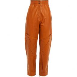 Pleated leather tapered pants